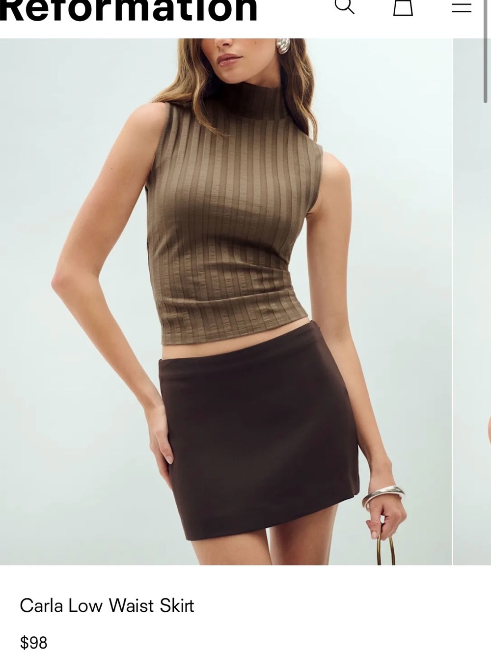 Reformation Mini Skirt in Dark Brown